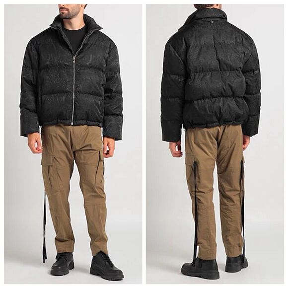 NWT Versace 54 XXL Barocco Jacquard Black Goose Down Hooded Puffer Jacket $2,425 - Picture 3 of 16